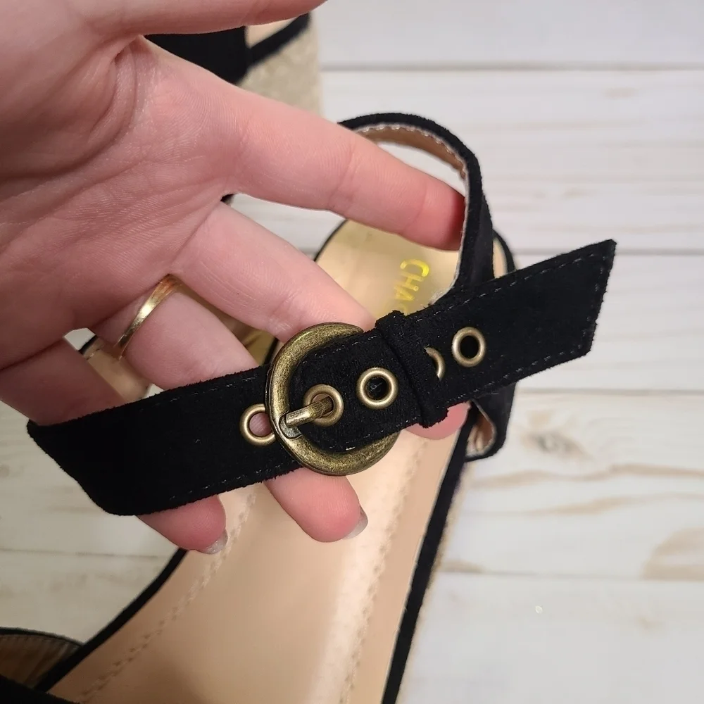 Chase + Chloe Gaston Platform Wedge Espadrille Sandals Black